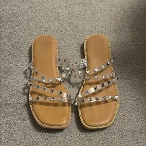 Nicole Miller Tan Sandals with Silver Studs